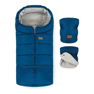 PETITE&MARS - SET Baby footmuff 3in1 JIBOT + stroller hand muff blue