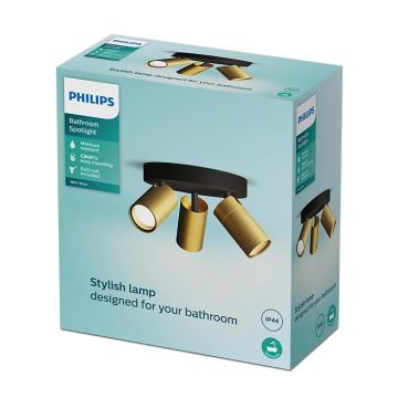 Philips - Bathroom spotlight IDRIS 3xGU10/5W/230V IP44 black/gold