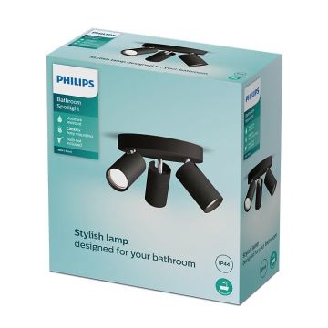 Philips - Bathroom spotlight IDRIS 3xGU10/5W/230V IP44 black