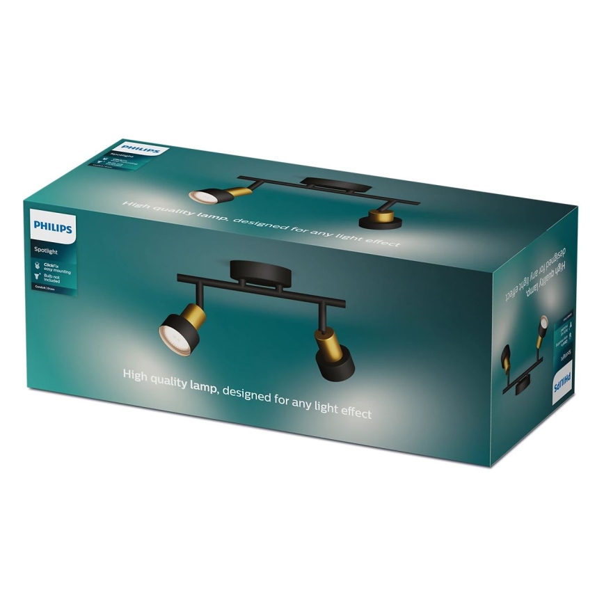 Philips - Spotlight CONDUIT 2xGU10/5W/230V black/brass