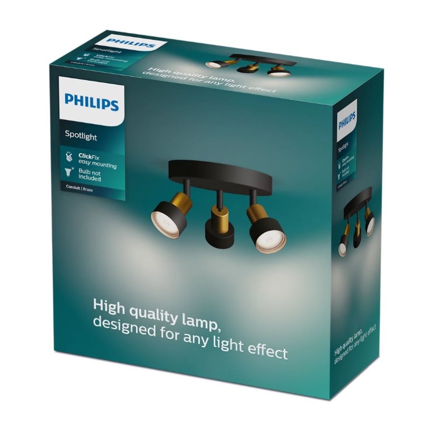 Philips - Spotlight CONDUIT 3xGU10/5W/230V black/brass