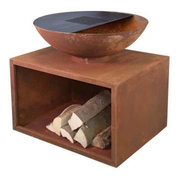 Portable wood campfire with a grill plate RUBIGO brown