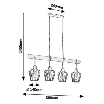 Rabalux - Chandelier on a string 4xE27/40W/230V rubber tree