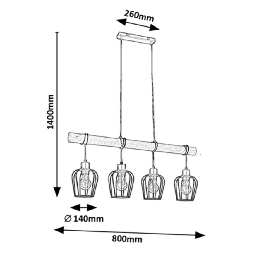 Rabalux - Chandelier on a string 4xE27/40W/230V rubber tree