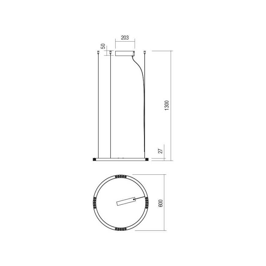 Redo 01-2203 - LED Chandelier on a string UNION LED/34W/230V CRI 90 3000K d. 60 cm gold