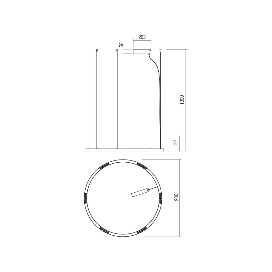 Redo 01-2207 - LED Chandelier on a string UNION LED/50W/230V CRI 90 3000K d. 90 cm black