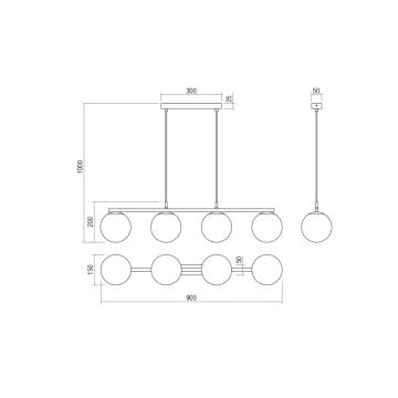 Redo 01-3155 - Chandelier on a string BOWLING 4xE27/42W/230V gold