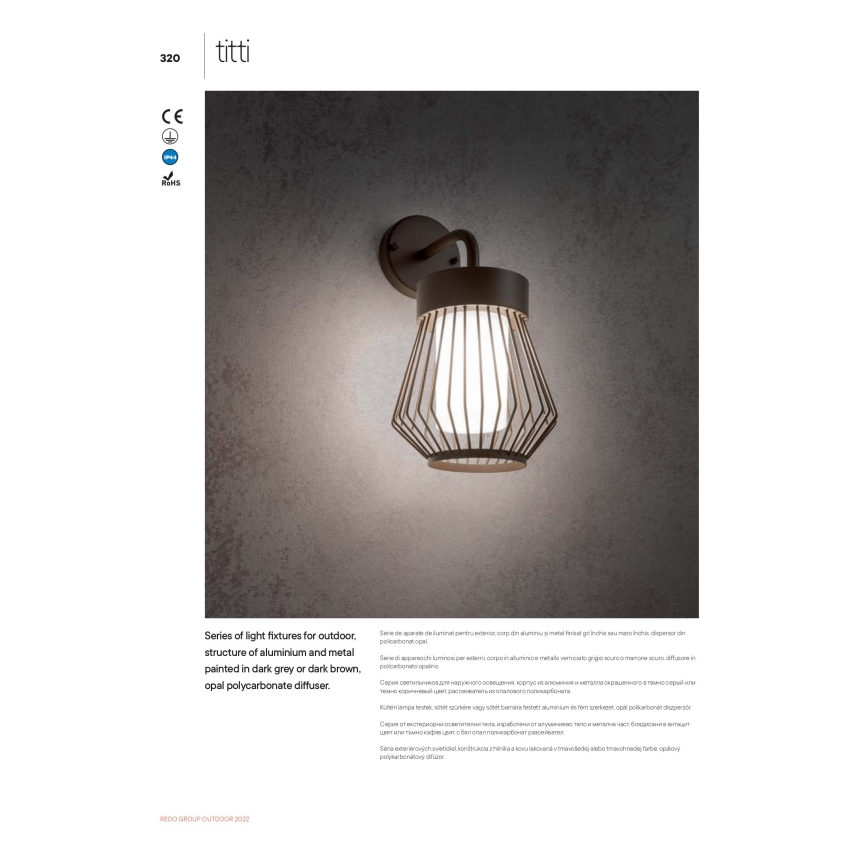 Redo 9843 - Outdoor wall lamp TITTI 1xE27/42W/230V IP44 anthracite