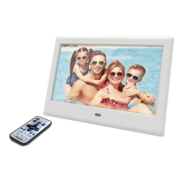 Sencor - Digital photo frame with a speaker 230V white + remote control