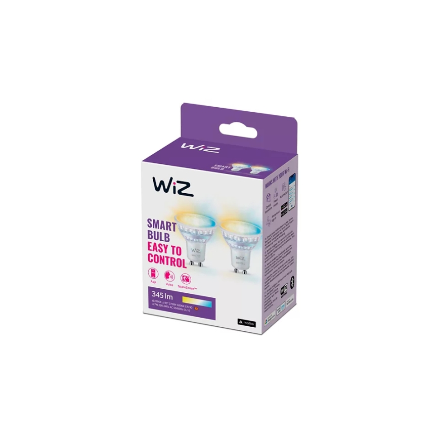 SET 2x LED Dimmable bulb PAR16 GU10/4,7W/230V 2700-6500K CRI 90 Wi-Fi - WiZ