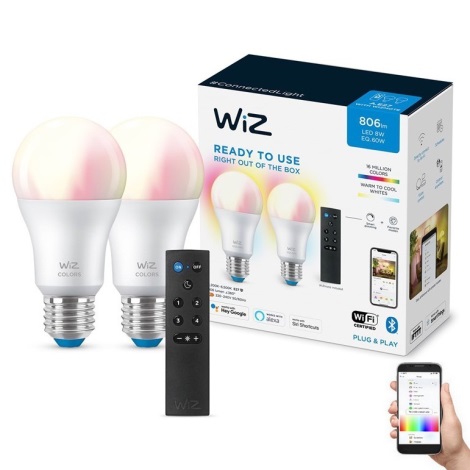 Buy WiZ Whites 2x E27 (LED A60) 8W 806Lm Dim. Wi-Fi + Bluetooth