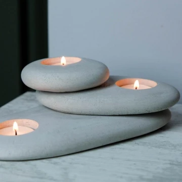 SET 3x Holder for tea candles 21,5cm/15cm/9cm concrete