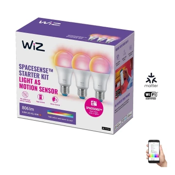 SET 3x LED RGBW Dimmable bulb A60 E27/8,8W/230V 2200-6500K Wi-Fi - WiZ