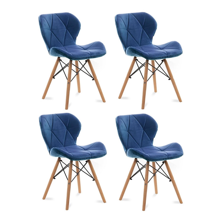 SET 4x Dining chair TRIGO 74x48 cm dark blue/beech