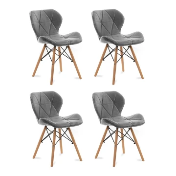 SET 4x Dining chair TRIGO 74x48 cm light grey/beech