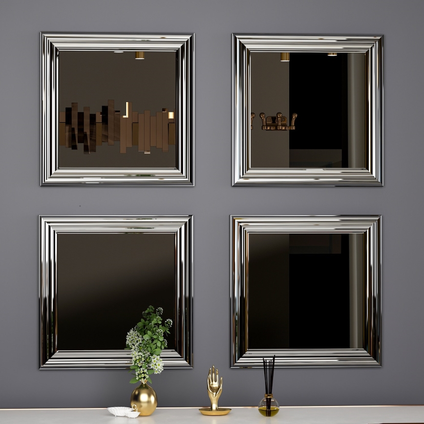 SET 4x Wall mirror LOZA 40x40 cm silver