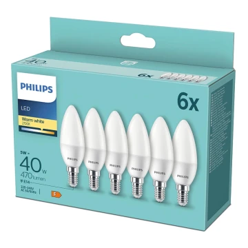 SET 6xLED Bulb Philips B35 E14/5W/230V 2700K