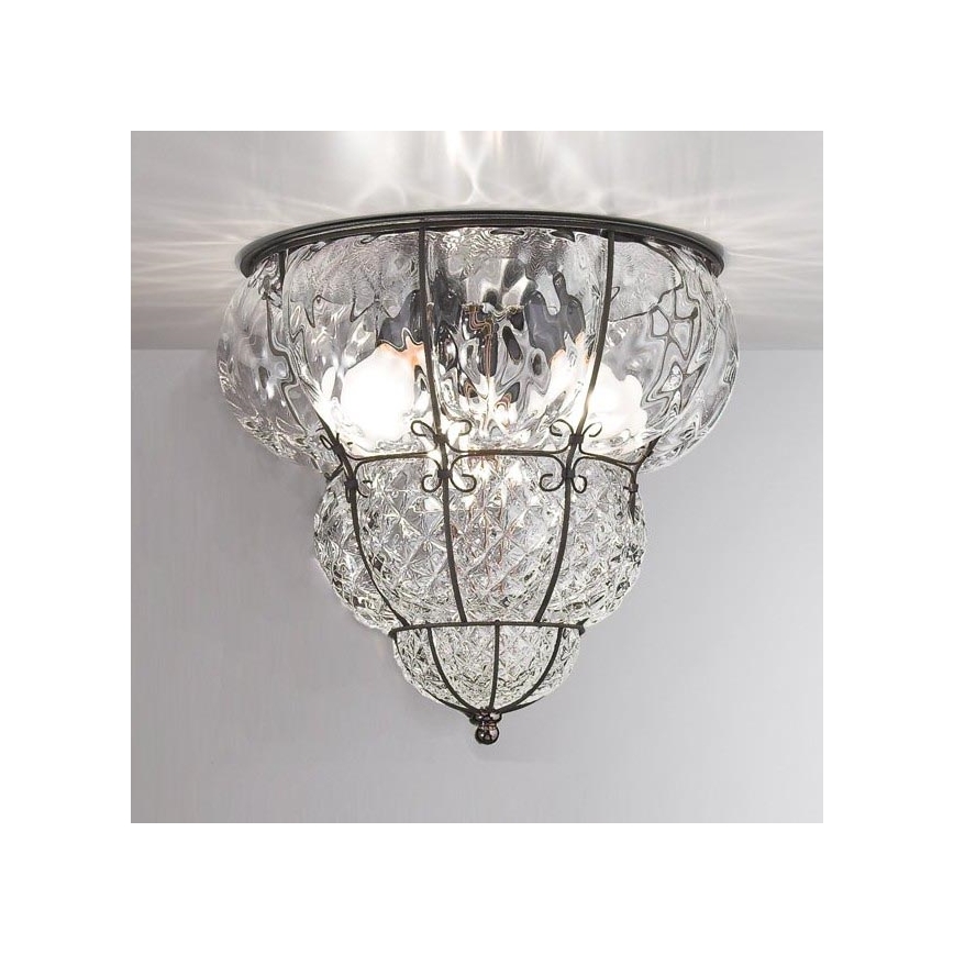 SIRU - Ceiling light CLASSIC 3xE14/40W/230V d. 25 cm clear/black Venetian glass