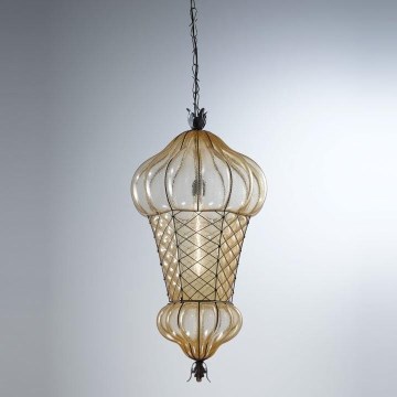 SIRU - Chandelier on a chain BABÀ 1xE27/60W/230V d. 30 cm beige/brown Venetian glass