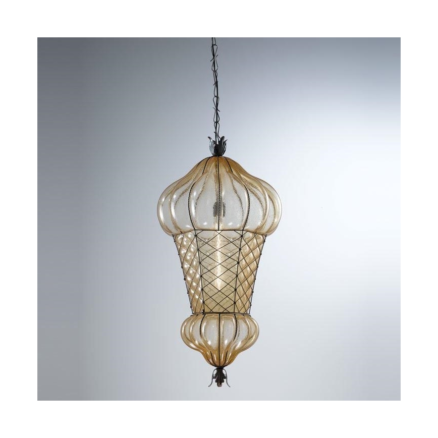 SIRU - Chandelier on a chain BABÀ 1xE27/60W/230V d. 30 cm beige/brown Venetian glass