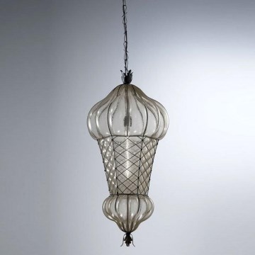 SIRU - Chandelier on a chain BABÀ 1xE27/60W/230V d. 30 cm clear/brown Venetian glass