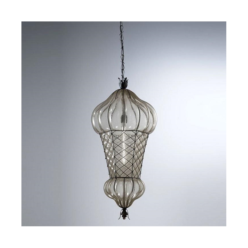 SIRU - Chandelier on a chain BABÀ 1xE27/60W/230V d. 30 cm clear/brown Venetian glass