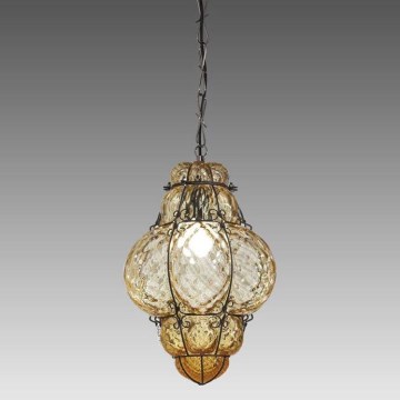 SIRU - Chandelier on a chain CLASSIC 1xE27/60W/230V d. 30 cm beige/black Venetian glass