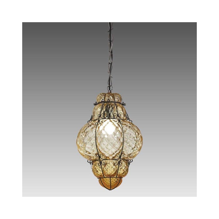 SIRU - Chandelier on a chain CLASSIC 1xE27/60W/230V d. 30 cm beige/black Venetian glass