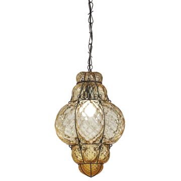 SIRU - Chandelier on a chain CLASSIC 1xE27/60W/230V d. 30 cm beige/black Venetian glass