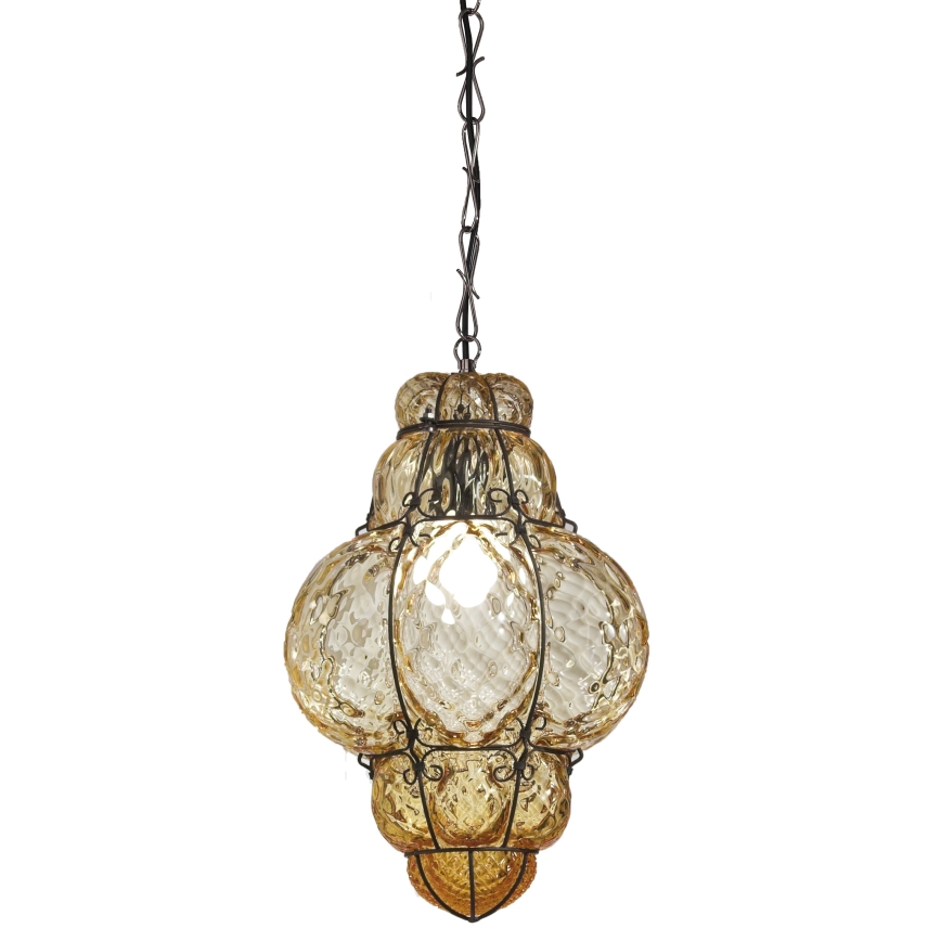 SIRU - Chandelier on a chain CLASSIC 1xE27/60W/230V d. 30 cm beige/black Venetian glass