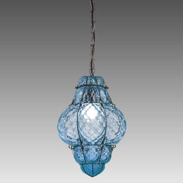 SIRU- Chandelier on a chain CLASSIC 1xE27/60W/230V d. 30 cm blue/black Venetian glass