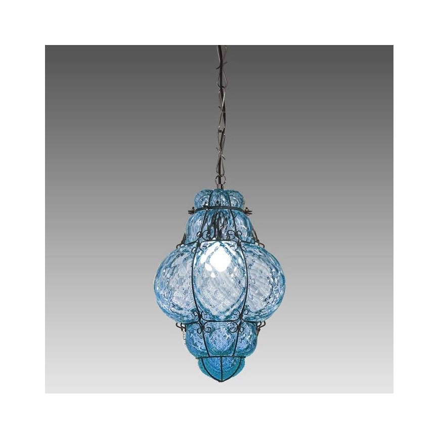 SIRU- Chandelier on a chain CLASSIC 1xE27/60W/230V d. 30 cm blue/black Venetian glass