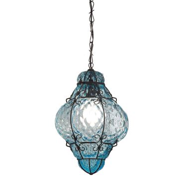 SIRU- Chandelier on a chain CLASSIC 1xE27/60W/230V d. 30 cm blue/black Venetian glass