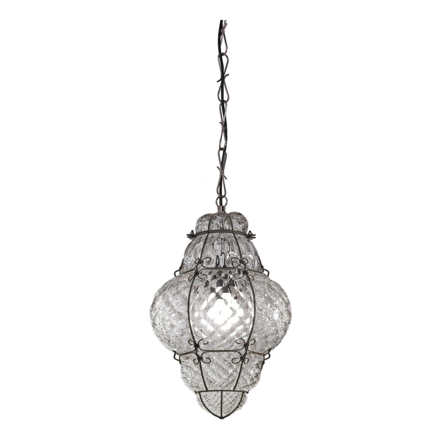 SIRU - Chandelier on a chain CLASSIC 1xE27/60W/230V d. 30 cm clear/black Venetian glass