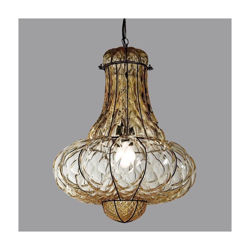 SIRU - Chandelier on a chain DOGE 1xE27/60W/230V d. 30 cm beige/black Venetian glass