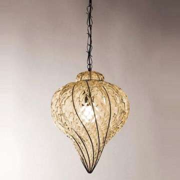 SIRU - Chandelier on a chain GOCCIA 1xE27/60W/230V d. 25 cm beige/brown Venetian glass