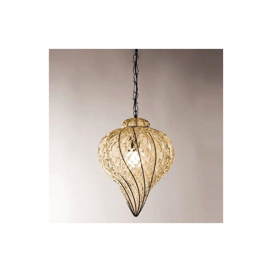 SIRU - Chandelier on a chain GOCCIA 1xE27/60W/230V d. 25 cm beige/brown Venetian glass