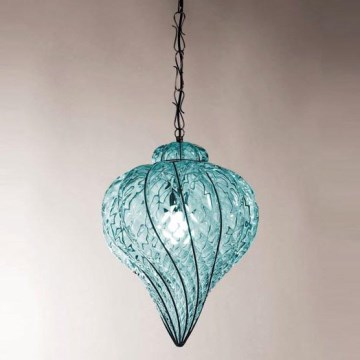 SIRU - Chandelier on a chain GOCCIA 1xE27/60W/230V d. 25 cm blue/brown Venetian glass