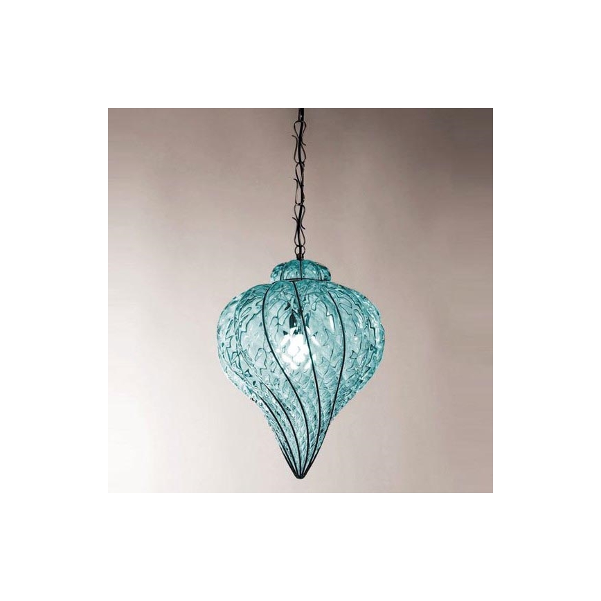 SIRU - Chandelier on a chain GOCCIA 1xE27/60W/230V d. 25 cm blue/brown Venetian glass