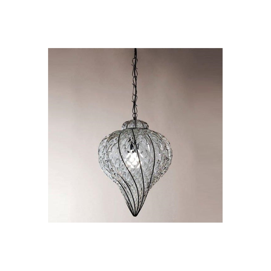 SIRU - Chandelier on a chain GOCCIA 1xE27/60W/230V d. 25 cm clear/brown Venetian glass