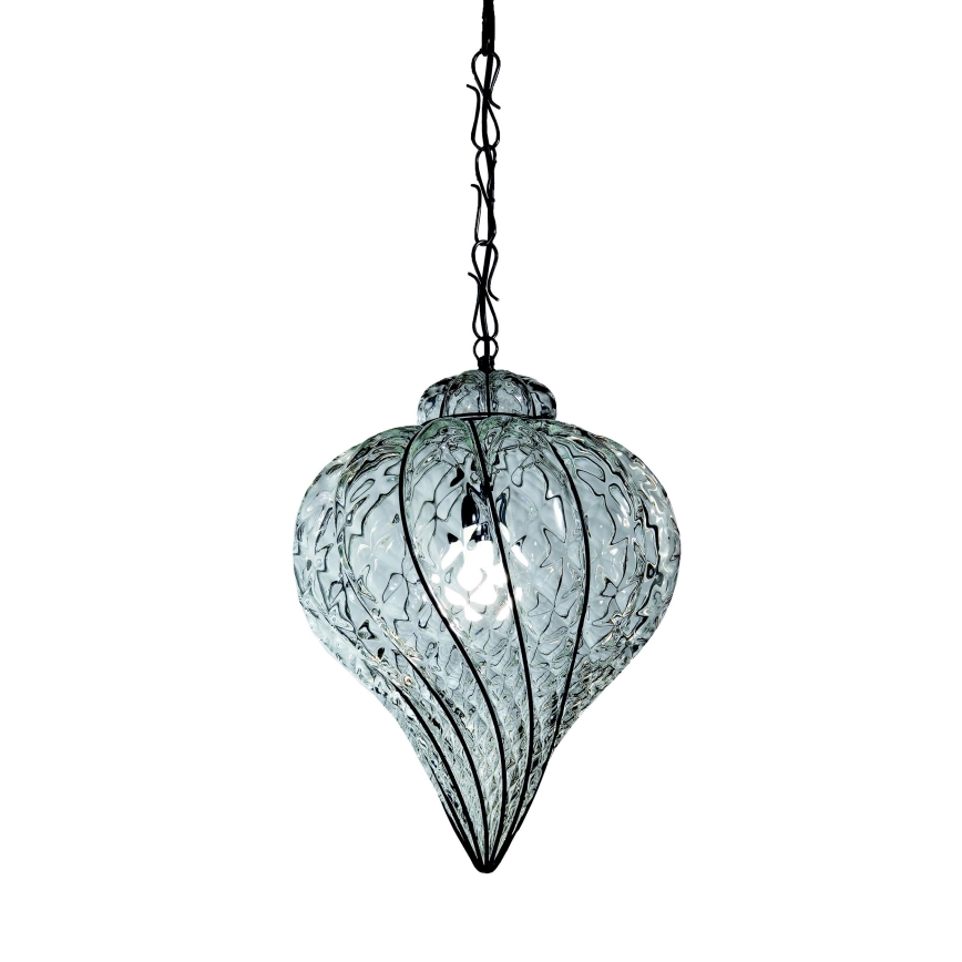 SIRU - Chandelier on a chain GOCCIA 1xE27/60W/230V d. 25 cm clear/brown Venetian glass