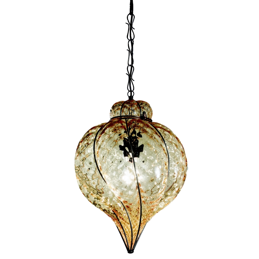 SIRU - Chandelier on a chain GOCCIA 1xE27/60W/230V d. 25 cm beige/brown Venetian glass