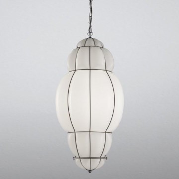 SIRU - Chandelier on a chain RIVISTO 1xE27/60W/230V d. 45 cm black/white Venetian glass