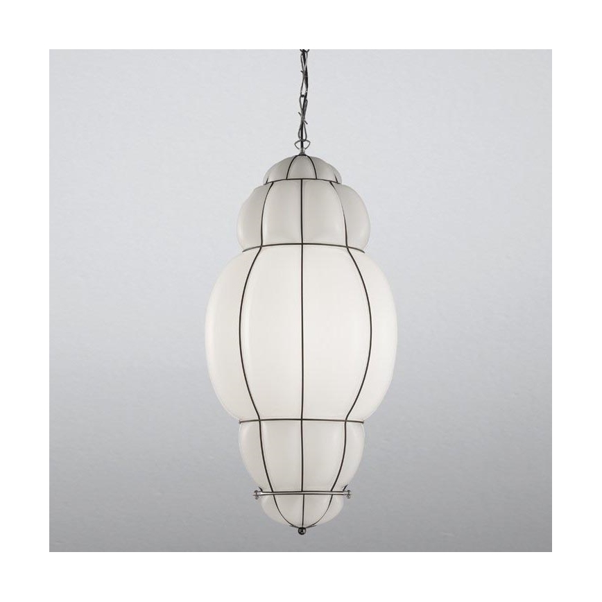 SIRU - Chandelier on a chain RIVISTO 1xE27/60W/230V d. 45 cm black/white Venetian glass