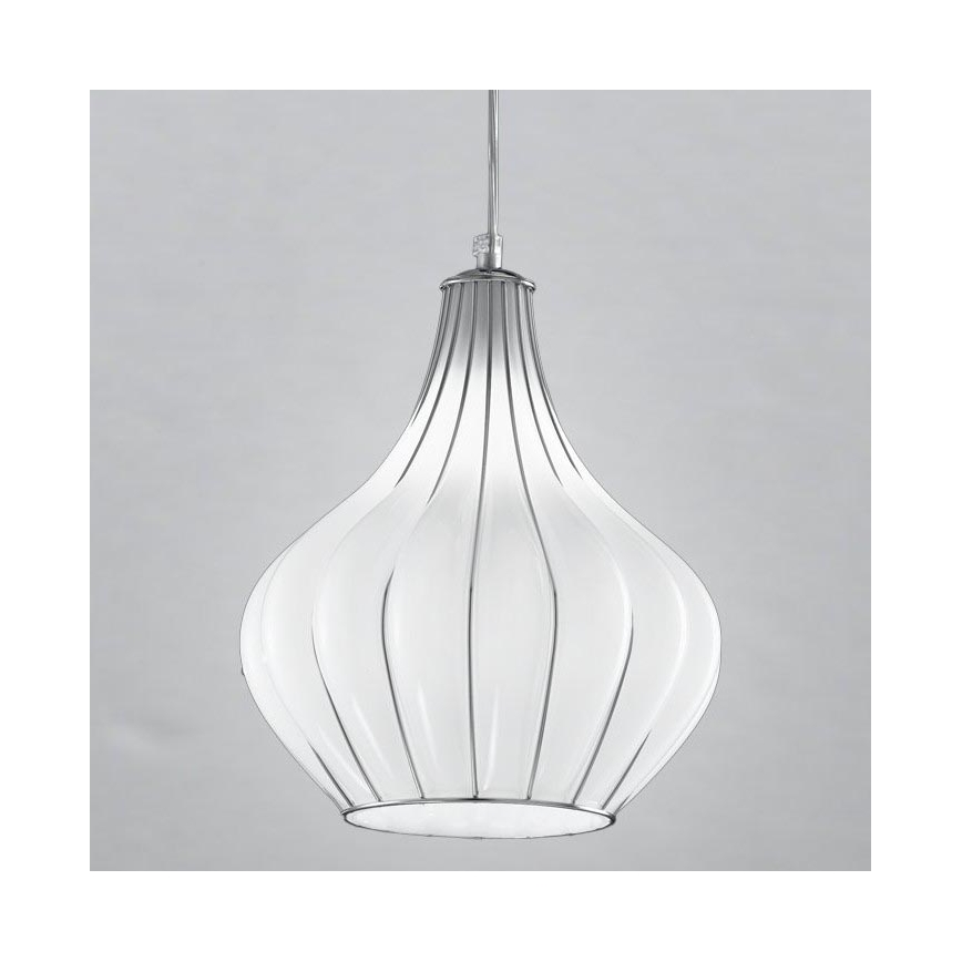 SIRU - Chandelier on a string AURIGA 1xE14/40W/230V d. 26 cm chrome/white Venetian glass