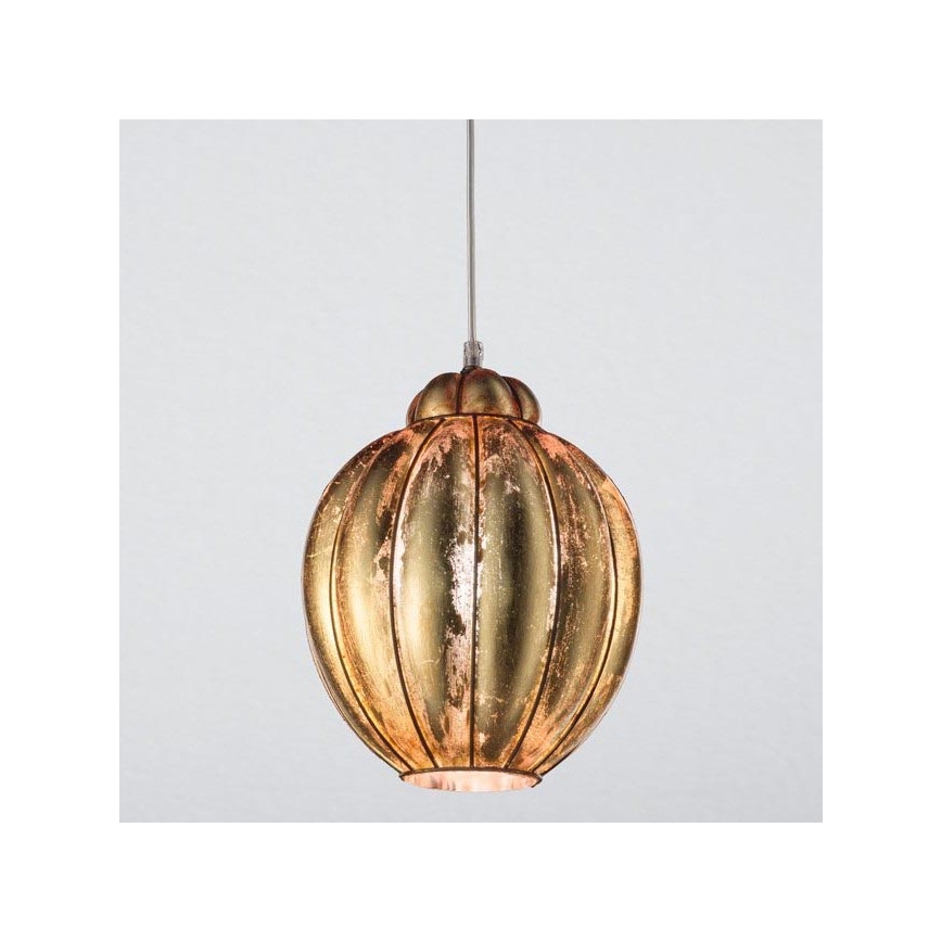 SIRU - Chandelier on a string FOGLIA ORO 1xE27/60W/230V d. 25 cm gold Venetian glass/gold