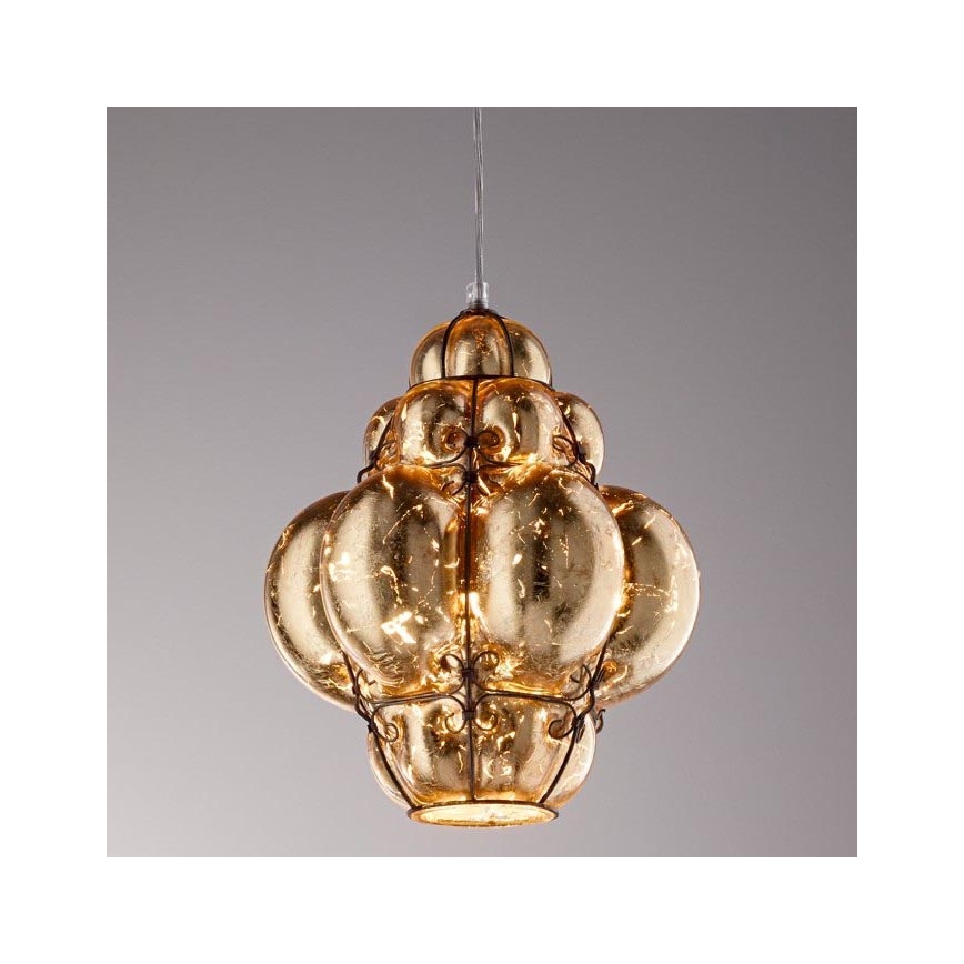 SIRU - Chandelier on a string FOGLIA ORO 1xE27/60W/230V d. 27 cm gold Venetian glass/gold