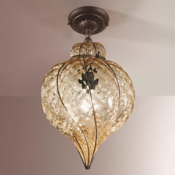 SIRU - Surface-mounted chandelier GOCCIA 1xE27/60W/230V d. 25 cm beige/brown Venetian glass