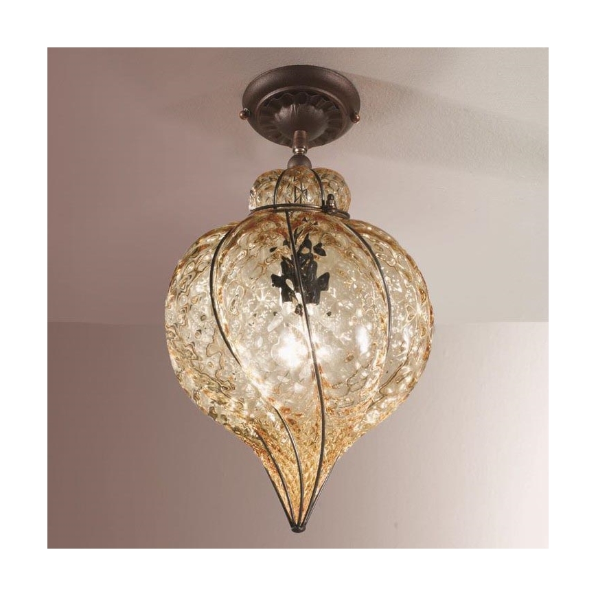 SIRU - Surface-mounted chandelier GOCCIA 1xE27/60W/230V d. 25 cm beige/brown Venetian glass