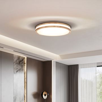 LED Dimmable ceiling light WOODY LED/48W/230V 3000-6500K oak d. 38 cm + remote control